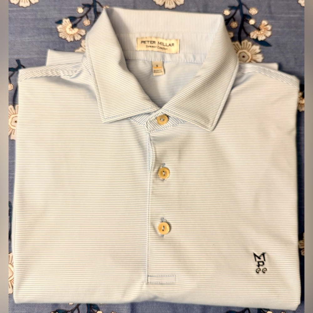 Peter Millar Summer Comfort Golf Polo – White/Blue Striped – Men’s Size S – EUC